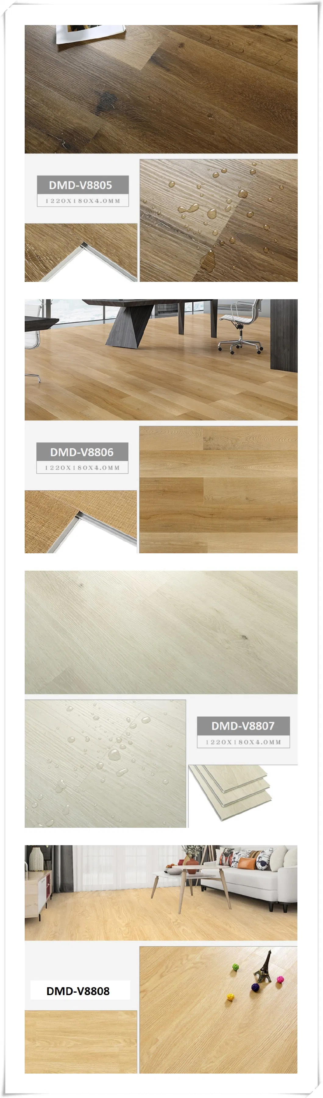 Fireproof Waterproof Fireproof Plastic Lvt Plank Home Decoration Spc PVC Vinyl Flooring in Stock